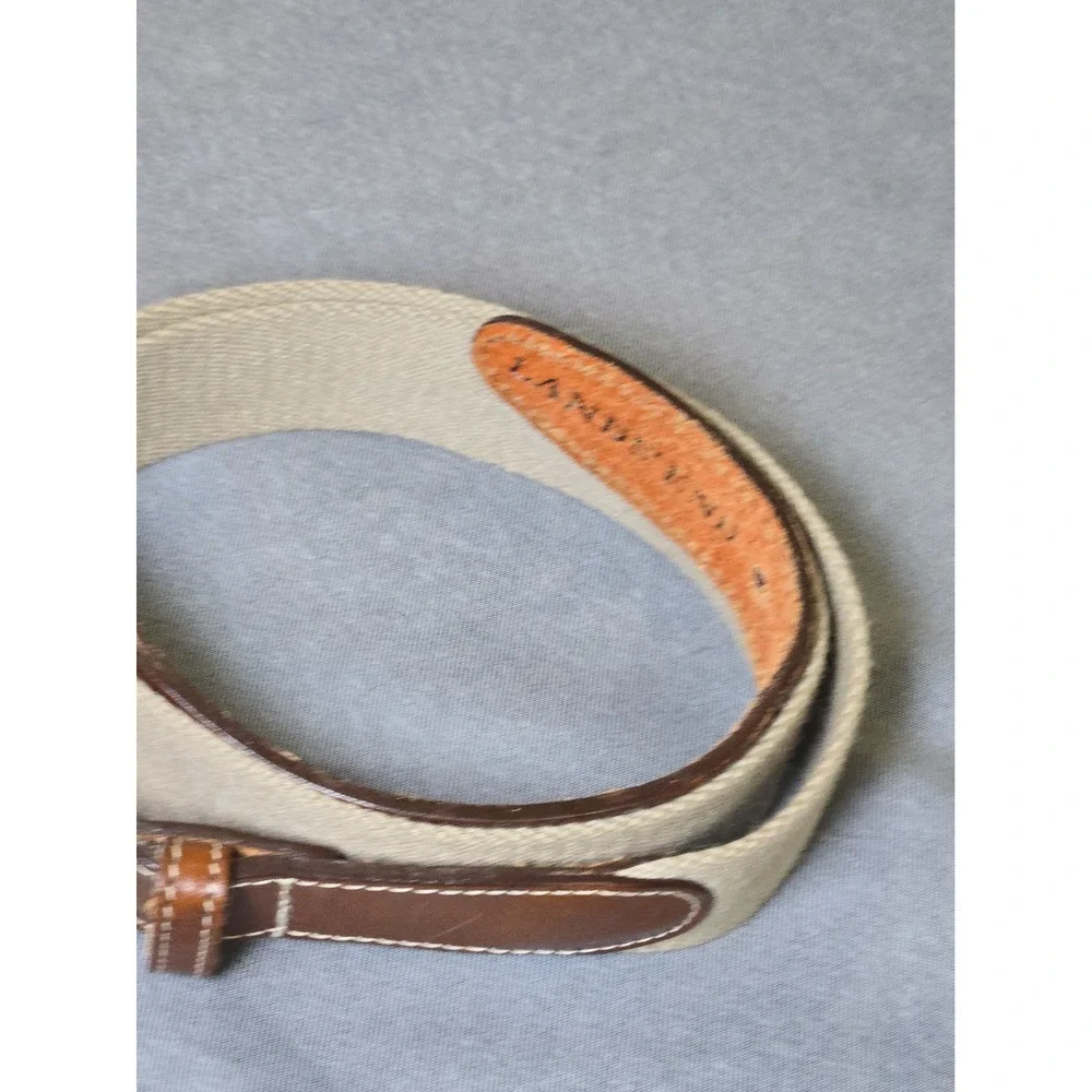 Vintage Lands End Men 32 Woven Cotton Web Leather Belt Brass Buckle 506 USA